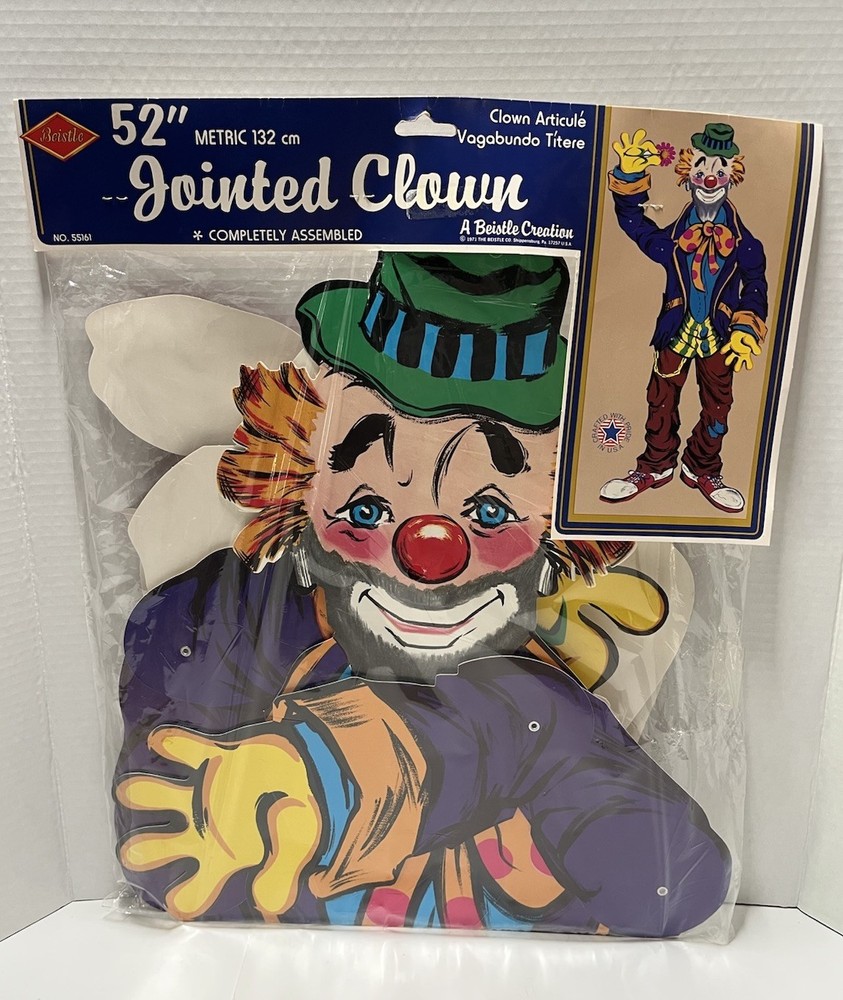 Vtg 1971 Beistle Halloween Creepy 52″ Jointed Hobo Clown Party Decoration NEW