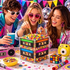 Cassette Tape Bucket Centerpiece (Pack of 4) 80s Party Supplies, 90’s Theme P…