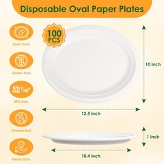 Disposable Oval Paper Plates, 100Pack 12.5inch Biodegradable Large, Compostab…