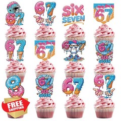 Musaeva 6 7 Birthday Decorations – 36 Pcs 67 Meme Birthday Theme Party Cupcak…
