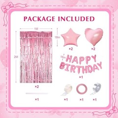 Birthday Decorations for Women Girls, Pink Rose Gold Confetti Foil Hot Pink