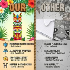 Metal 3 Stacked Tiki Decorative Garden Stakes Luau Party Decorations Metal