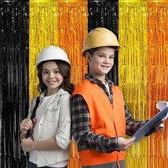2 Pack Construction Foil Fringe Curtains Backdrop Birthday Party Decorations …