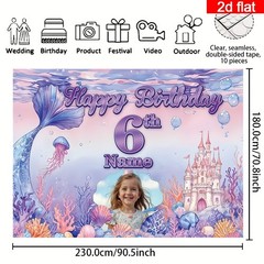 2D flat banner 1pc Customizable Portrait Age Name Birthday Party Banner Decor ☋