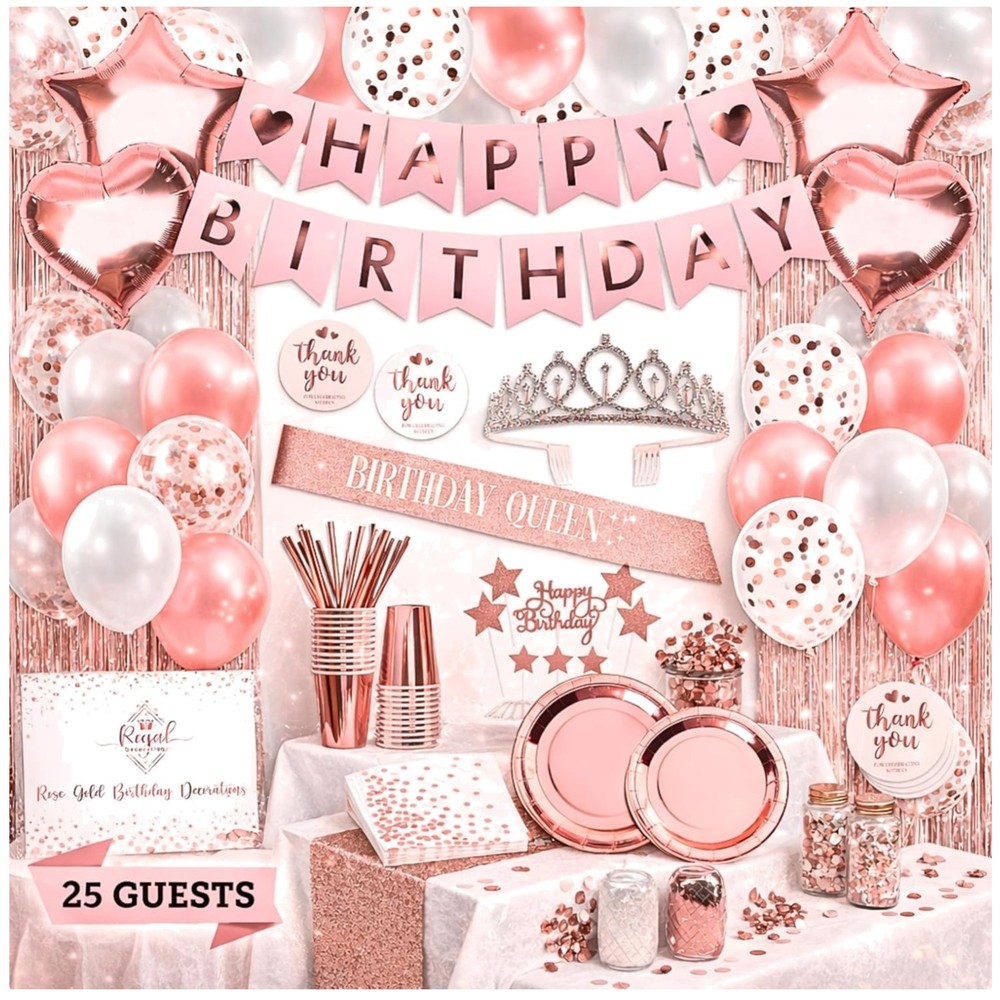 Versatile Rose Gold Theme Party Decorations for Girls, Teens
