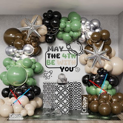 Galaxy Wars Party Decorations 149Pcs Sage Green Brown Balloon Garland Arch Kit S