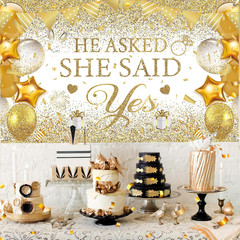 Gold Engagement Party Decorations White Gold Engagement Banner Backdrop He Asked