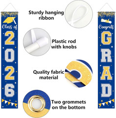 Graduation Decorations 2026 GRAD Banner Blue Porch Door Sign Welcome Banner for