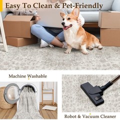 PureCozy 2×3 Area Rug Washable Neutral Beige Vintage Entryway Carpet Non Slip…