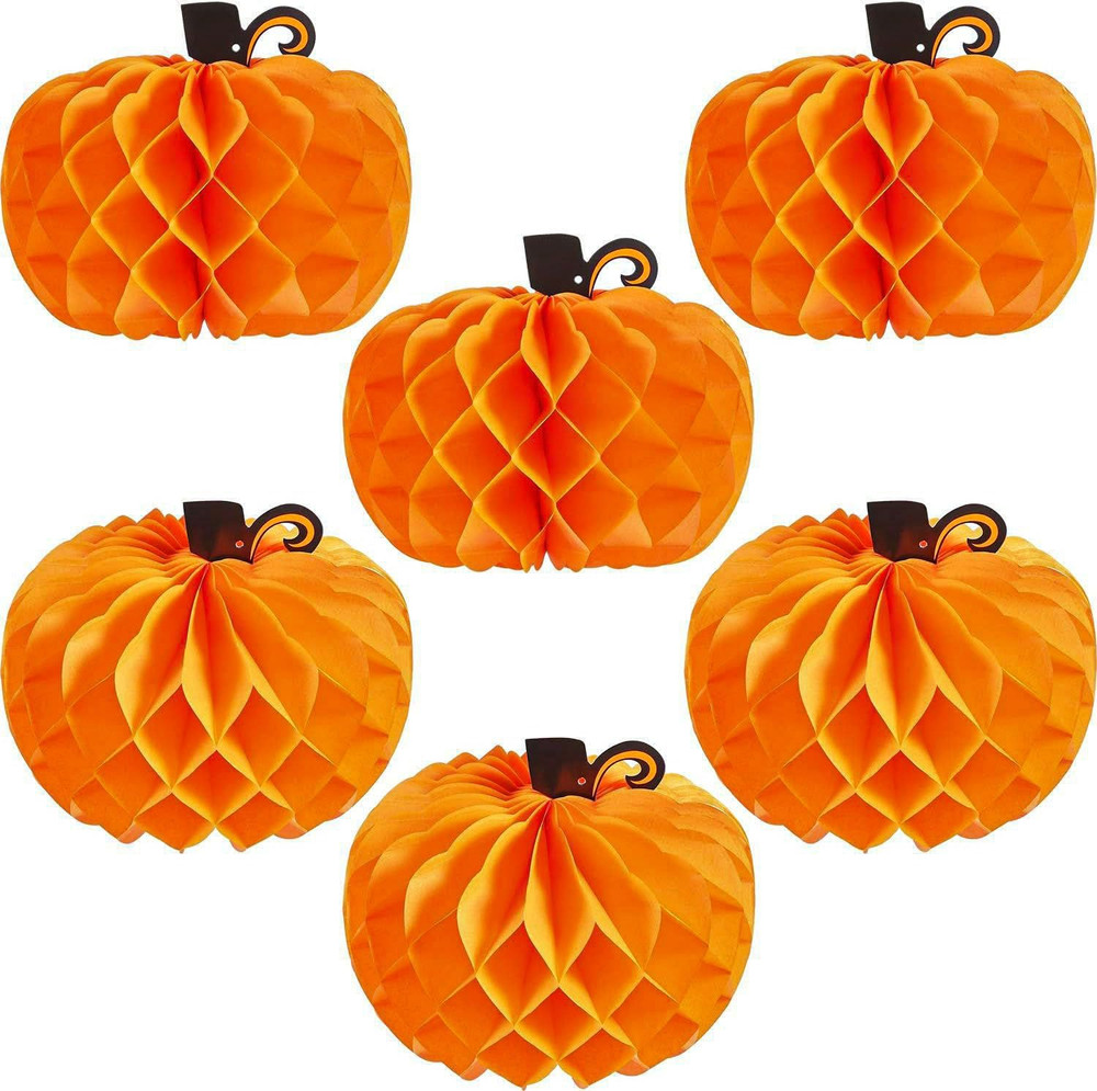 6 Pack Paper Pumpkin Honeycomb Pumpkin Centerpieces 3D Tissue Pumpkins 10.2 Inch