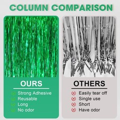 Green Foil Fringe Backdrop Curtains 3 PCS 3.3×6.6 FT Tinsel Streamers Decor