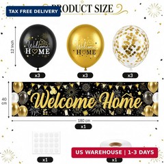 Black and Gold Welcome Home Decorations, Black Gold Printed Confetti Balloon 9Pc