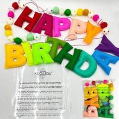 Pre-Strung Happy Birthday Banner – Felt Ball Garland – Reusable HAPPY BIRTHDAY