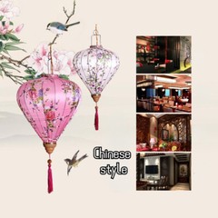 12 Inch Floral Pattern Oval Satin Silk Lanterns Hanging Chinese Retro Decoration