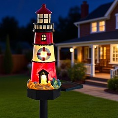 Resin Solar Lighthouse Light LED Waterproof for Outdoor Garden Decoration