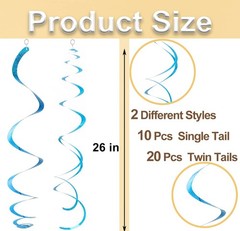Blue Hanging Swirl Decorations Ceiling Plastic Party Streamers 26 In 30 PCS