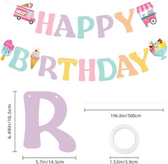Ice Cream Happy Birthday Banner Sign Sweet Birthday Party Decorations Ice Cream