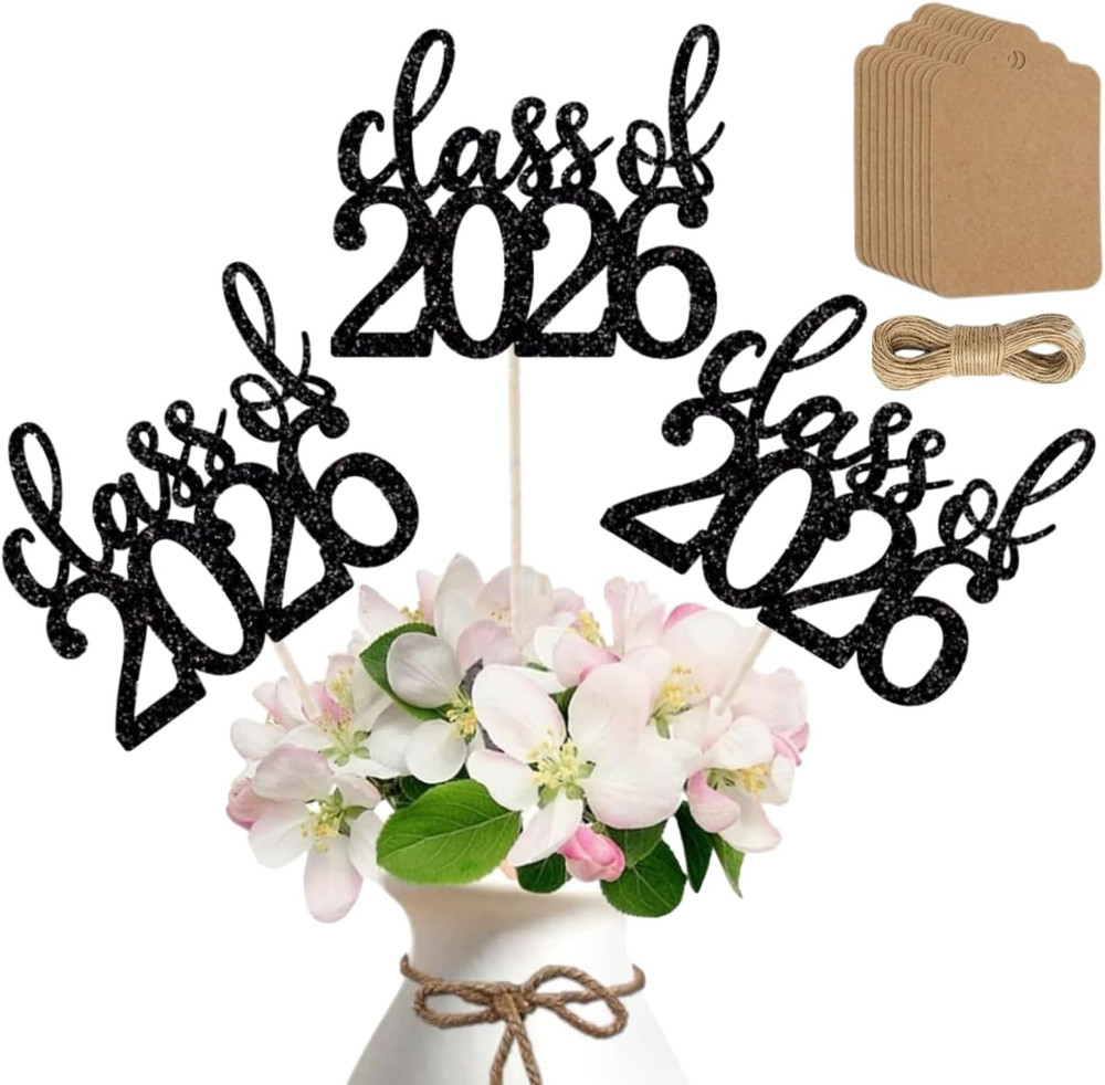 12 Pack Pre-Assembled Double Sided Class of 2026 Graduation Centerpiece Sticks w