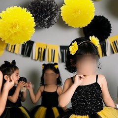 15 Pcs Black and Yellow Tissue Paper Pom Poms Flowers Bee Theme Party Decor