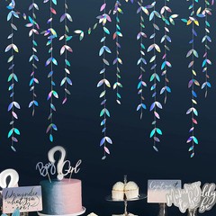 Iridescent Paper Leaf Snowflakes Garland Mermaid Birthday Tea Party Hanging