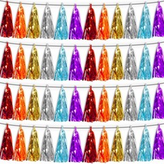4P Lake Blue Orange-Red-Gold-Silver-Purple Tassel Banner Garland Metallic Foi…