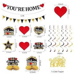 Welcome Home Decoration – Black & Gold We Missed You Banner, Glitter Party Suppl