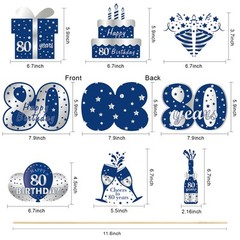 24Pcs 80th Birthday Decorations Table Topper for Men, Blue Silver 80 Year Old…