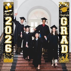Stunning Black & Gold Congrats Grad Banner Set for Class of 2026 Celebrations