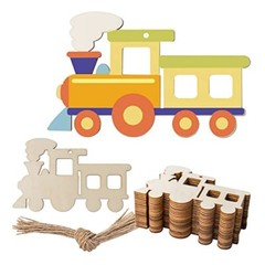 Train Shape Hanging Wood Choochoo Shape Unfinished Wood with Twines Transports