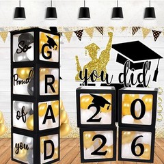 2026 Graduation Party Decoration Black Balloon Boxes with Letters 2026 Grad &…