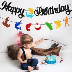 Fish Happy Birthday Banner Fishing Pole Fisher Fishermen Bait Angling Boat Them