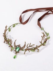 Fantasy Forest Fairy Moon Accessory – Green Gemstone Branch and Leaf Headband