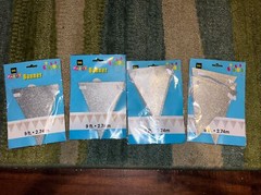 DG PARTY 9 Ft Silver Glittery Triangle Banners NWT SET Of 4
