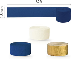 Navy Blue Party Decorations – 6 Rolls Navy Blue Gold Ivory Crepe Paper Streamers