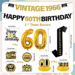 60Th Birthday Decorations Kit – Black Gold 11 Pcs Vintage 1966 Happy 60Th Birthd