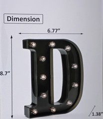 OYCBUZO Light Up Marquee Letter D, Black Plastic Vintage Wall/Table Decor
