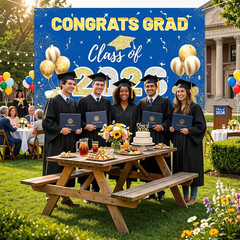 2026 Graduation Backdrop Blue 708×433 Inches Congrats Grad Banner for Party Wall
