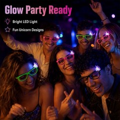 LED Light Up Unicorn Glasses for Birthday Party Glow Party Dress Up (12 Packs)