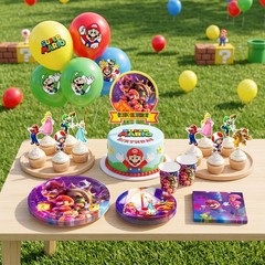 Super Mario Birthday Party Decorations Tableware Backdrop Balloon Cake Toppers