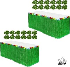 Transform Your Party with 2 Hibiscus Green 9ft Disposable Luau Table Skirts