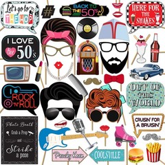 50s Photo Booth Props Kit 41 PCS 8×10 Inch Sign Sock Hop Party Decoration
