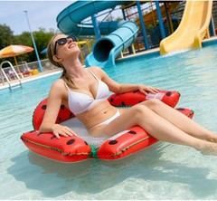 Inflatable Pool Float with Mesh Bottom, Watermelon Design, 4 Tube Floating Ha…