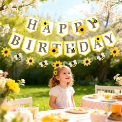 3PC Felt Sunflower Happy Banner,Party Decorations Pre-Strung 3D Sign with Bee…