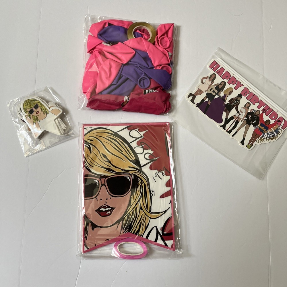 Taylor Swift Happy Birthday Banner Balloons Cake / Cupcake Toppers