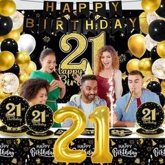 143 Pcs 21st Birthday Party Supplies Set for 24 Guests 21st Birthday Plates B…