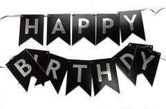 Runhiskii Black Happy Birthday Banner, Durable Happy Birthday Sign Bright