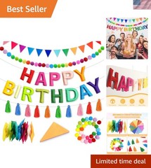 4PCS Pre-Strung Happy Birthday Banner – Felt Happy Birthday Garland, Ball Gar…