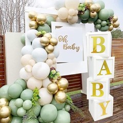 Baby Shower Boxes Party Decorations – 4pcs Stereoscopic White Gold