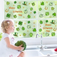 2 Sheet St. Patrick’ s Day Thick Gel Clings Green Lucky Clover Shamrock Reusable