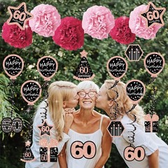 60th birthday decorations for women – (21pack) cheers to 60 years rose gold